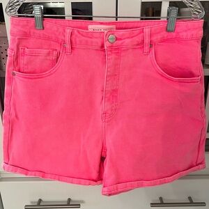 Bright Pink High-Rise Denim Shorts by Risen